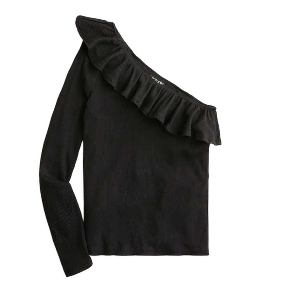 NWT J. Crew One-Shoulder Ruffleneck Top in Vintage Rib - Black